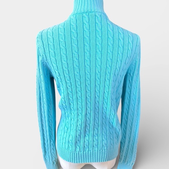 Ralph Lauren Women Blue Cable Knit Full Zip Mock Neck Sweater Size S - Picture 3 of 11